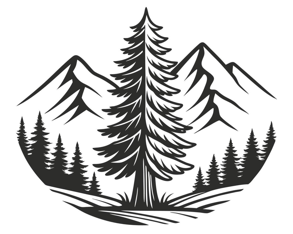 Silhouette design featuring majestic pine trees and mountains in a nature inspired landscape vector