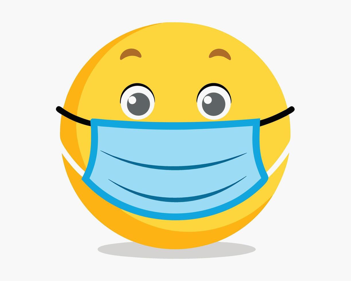Yellow smiling emoji wearing a blue face mask for health and safety awareness vector