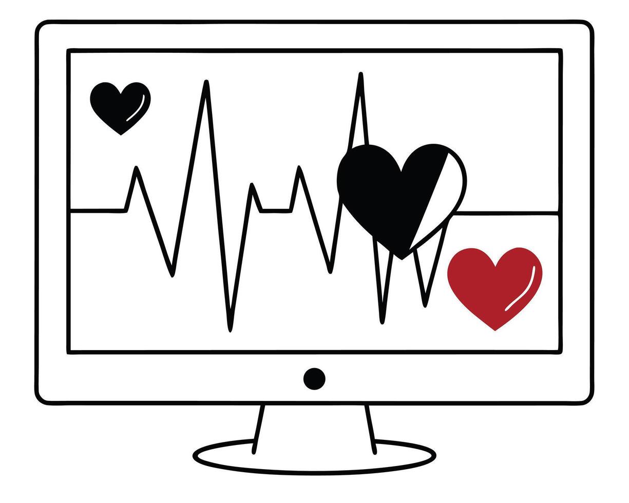 Digital monitor displaying a heartbeat waveform and hearts representing cardiology concepts vector