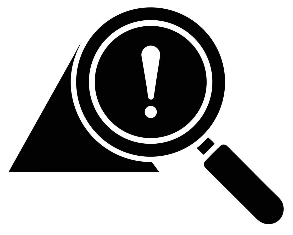 Magnifying glass with an exclamation mark indicating important information or a critical issue vector