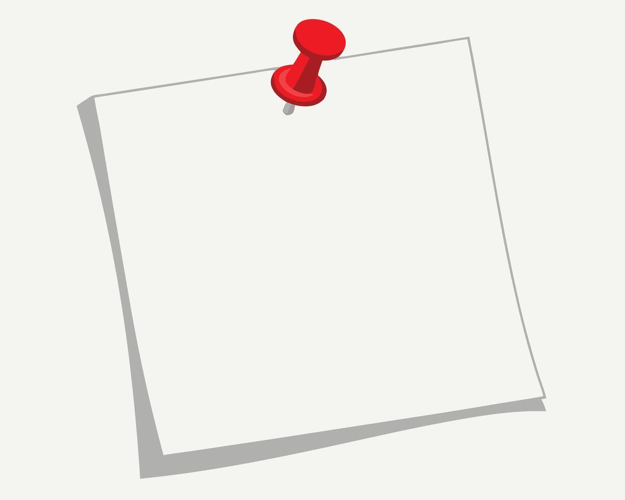 A white blank note paper attached with a red push pin on a light background vector