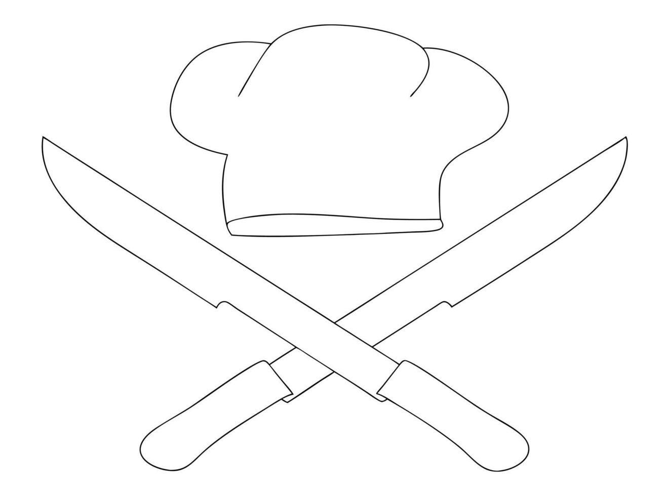 A simple black and white image depicting a chef hat and crossed kitchen knives vector
