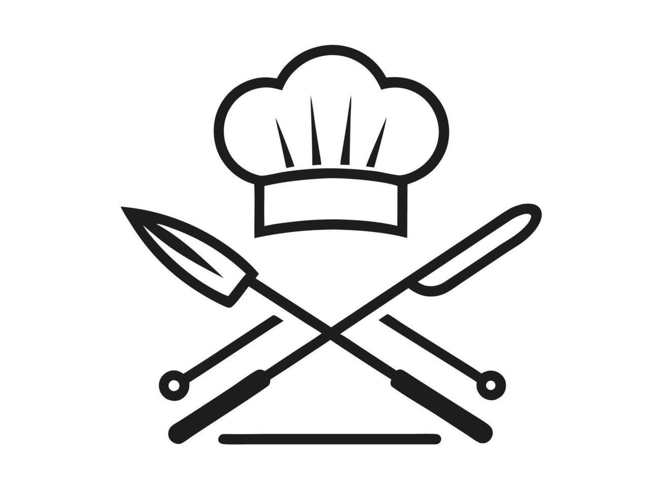 Simple monochrome chef hat with crossed kitchen utensils for culinary and restaurant design vector