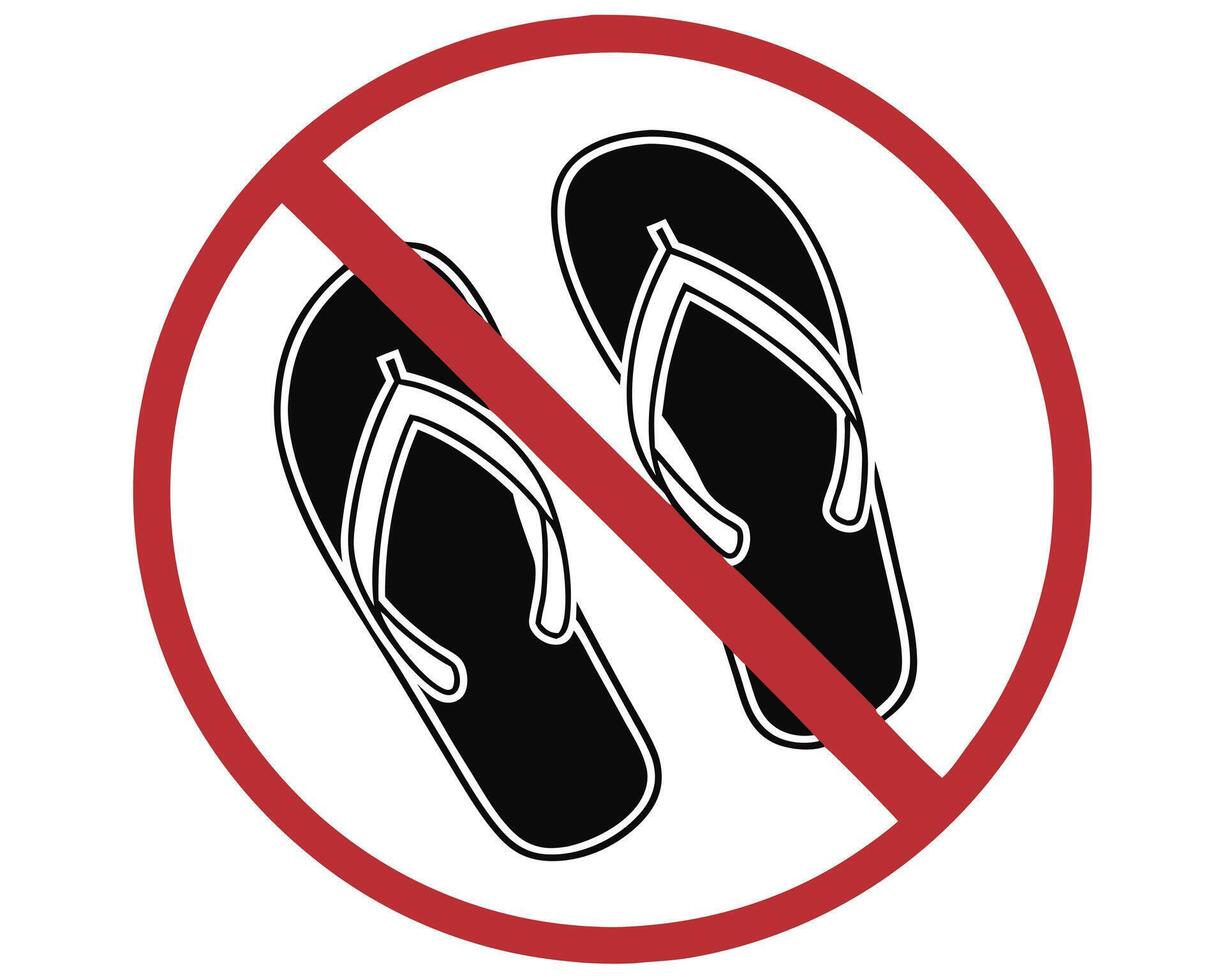 Prohibition sign featuring flip flops displaying no footwear allowed rule enforcement guidance vector