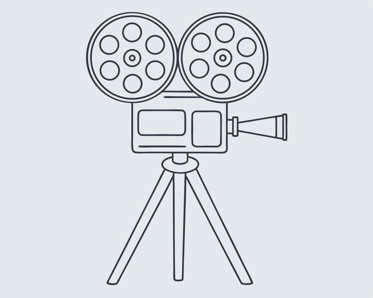 Vintage film camera on tripod depicted in a clean minimalist outline style design vector