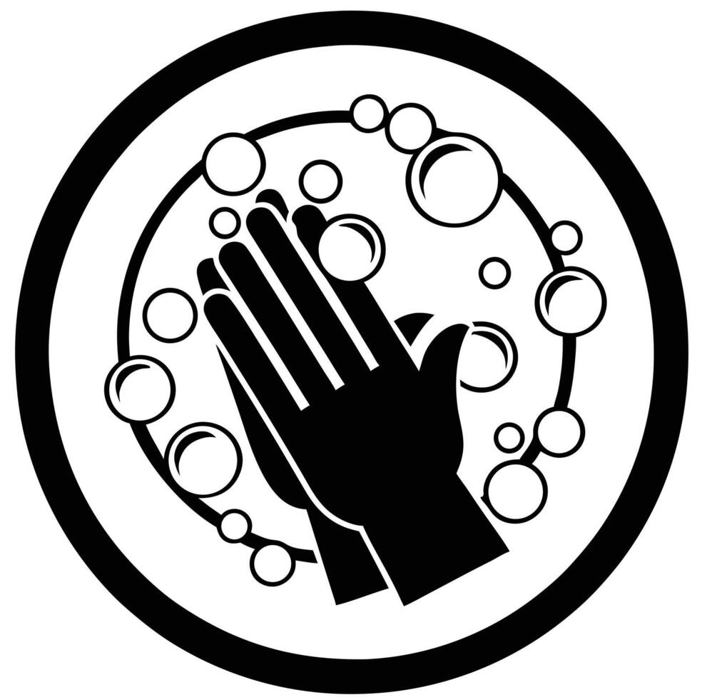 Black and white illustration of hand washing with bubbles hygiene and cleanliness concept vector