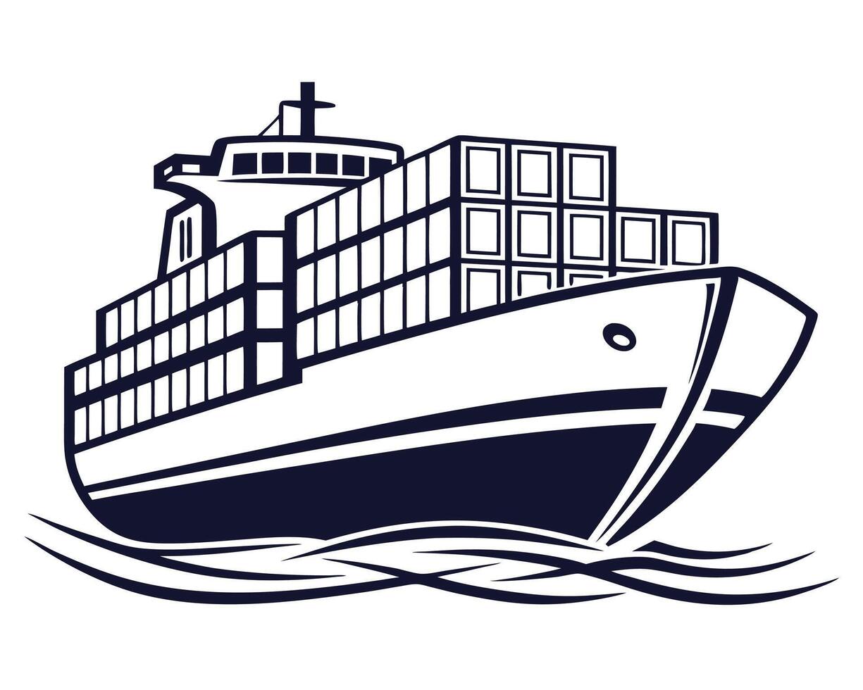 illustration of a modern cargo ship navigating ocean waters for international shipping vector