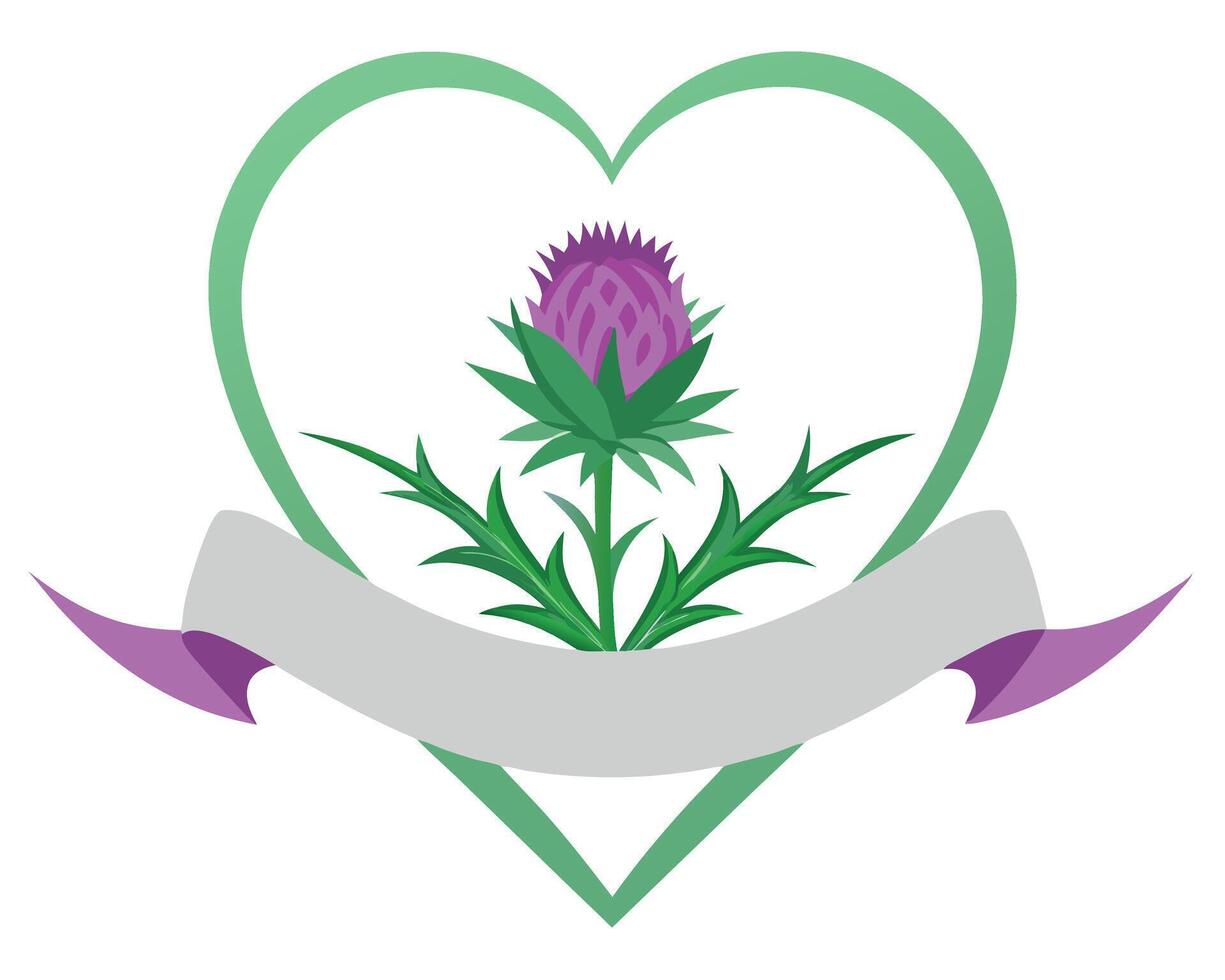 Scottish thistle emblem in a green heart shape with banner for patriotic designs vector