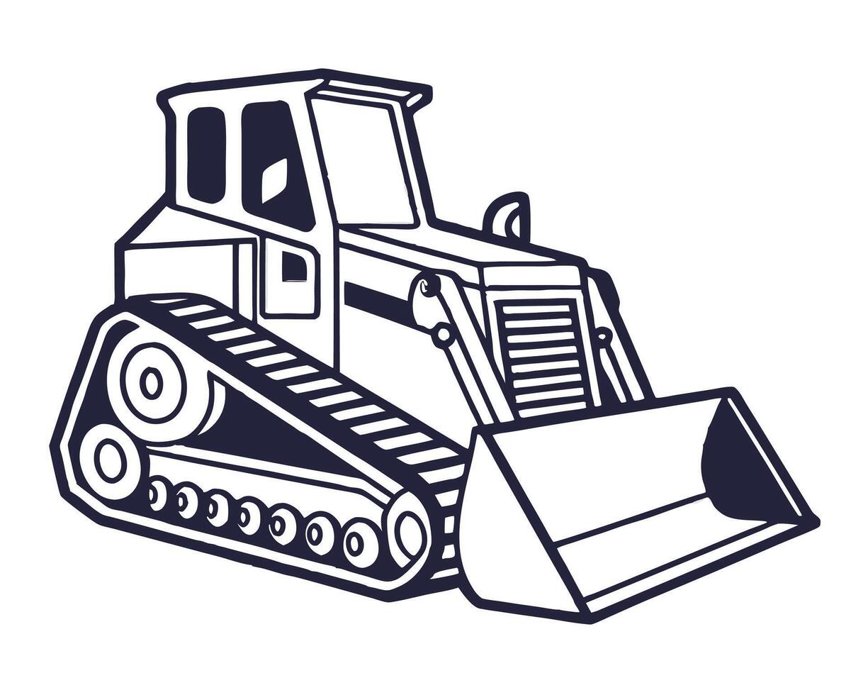 Black and white illustration of a bulldozer construction machine ready to work on the project. vector