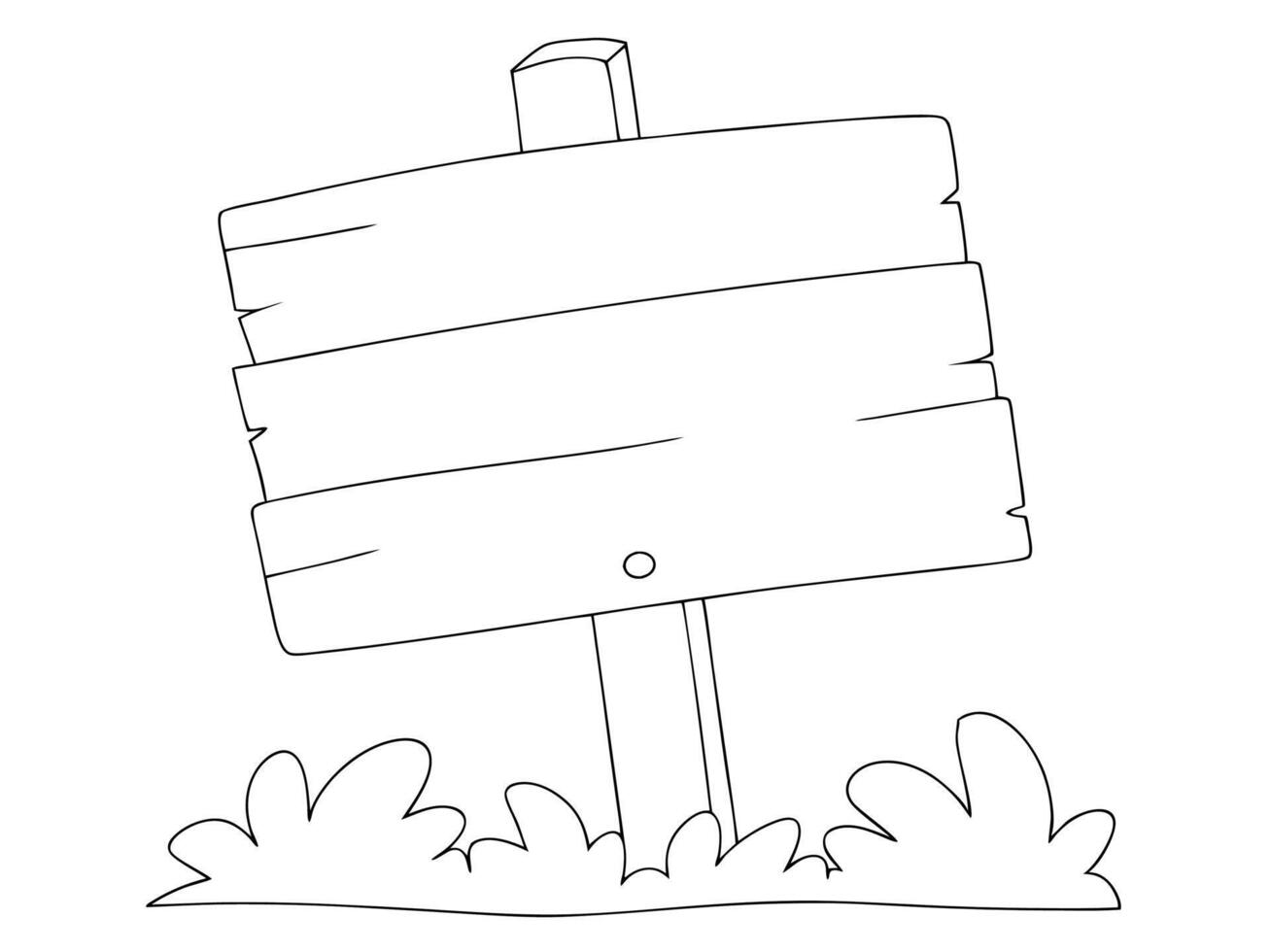 Blank wooden signpost in the grass outline illustration for announcements and directional guidance. vector