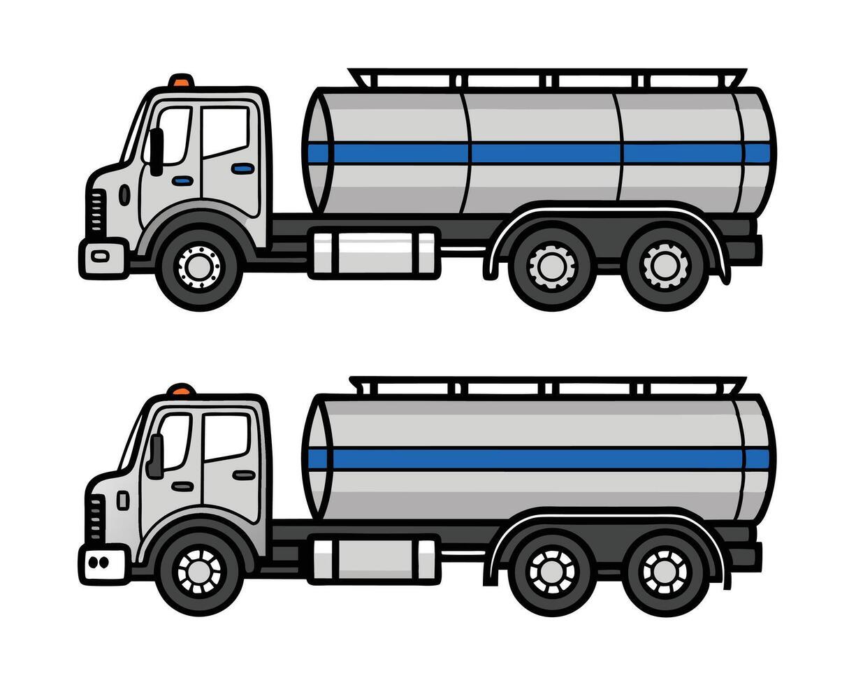 Two flat designed tanker trucks isolated on a white background for transportation concepts vector