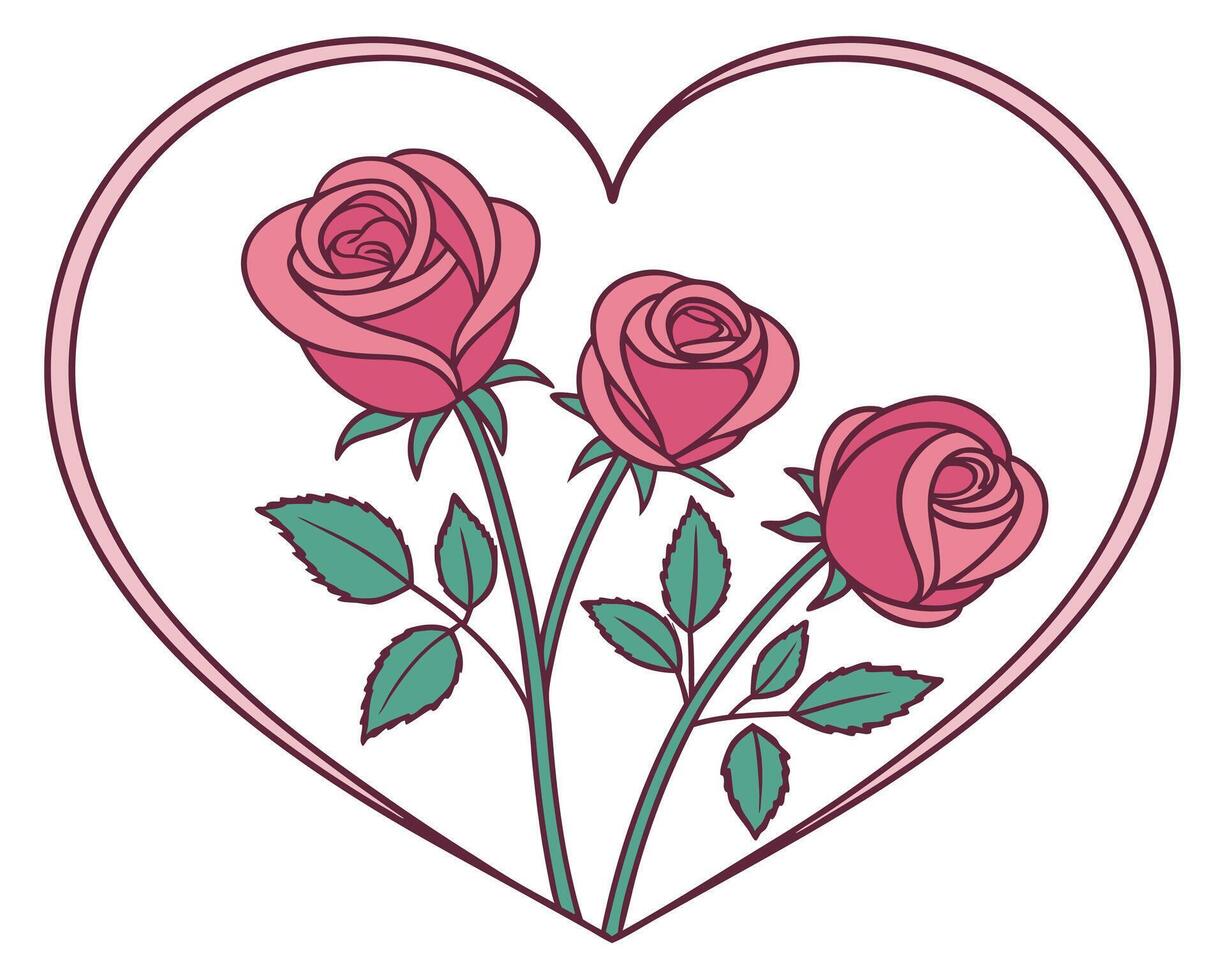 Three pink roses inside a heart shape illustrating love romance and affection for a special occasion vector