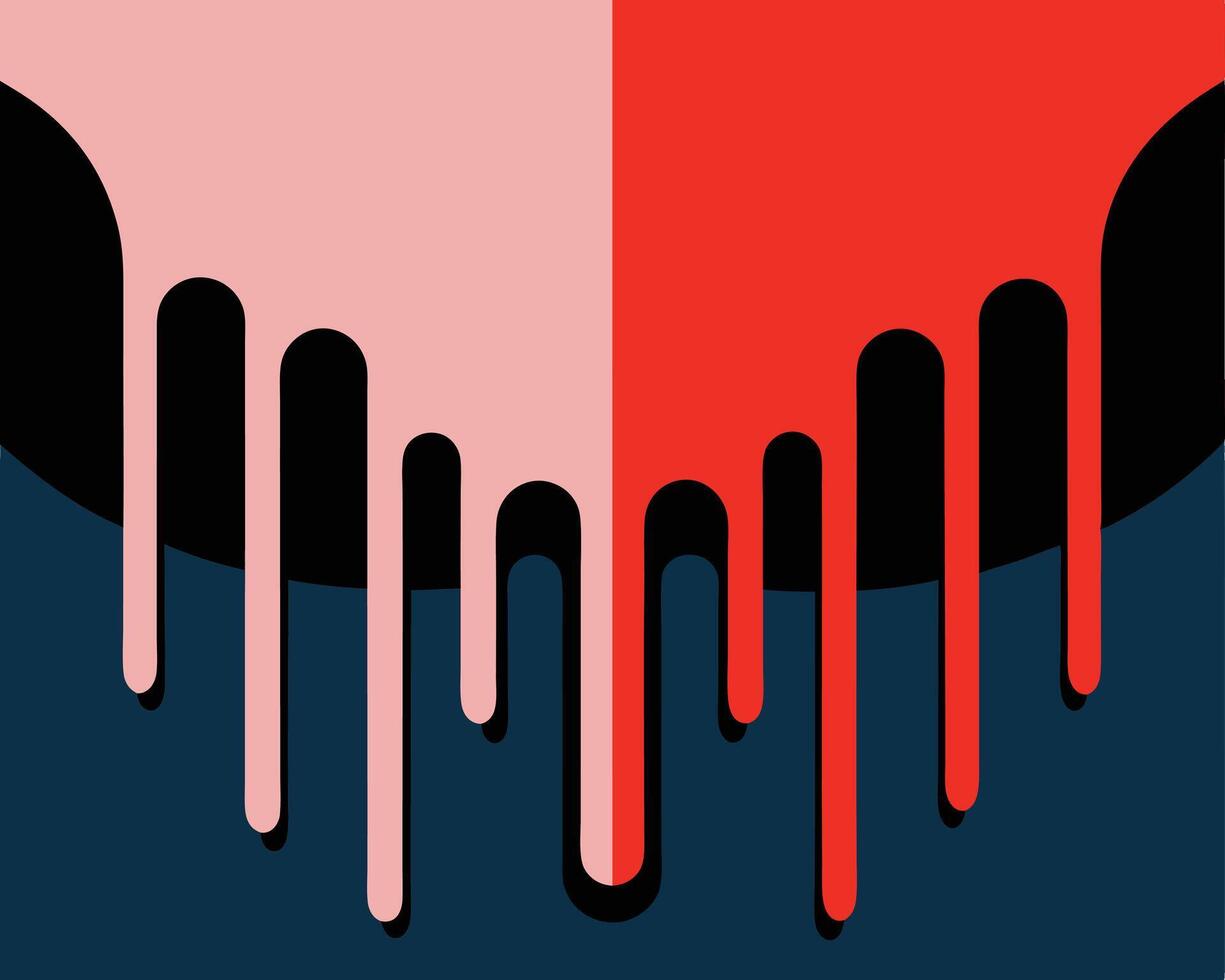 Abstract illustration of dripping paint in pink red and navy blue colors with geometric shapes vector