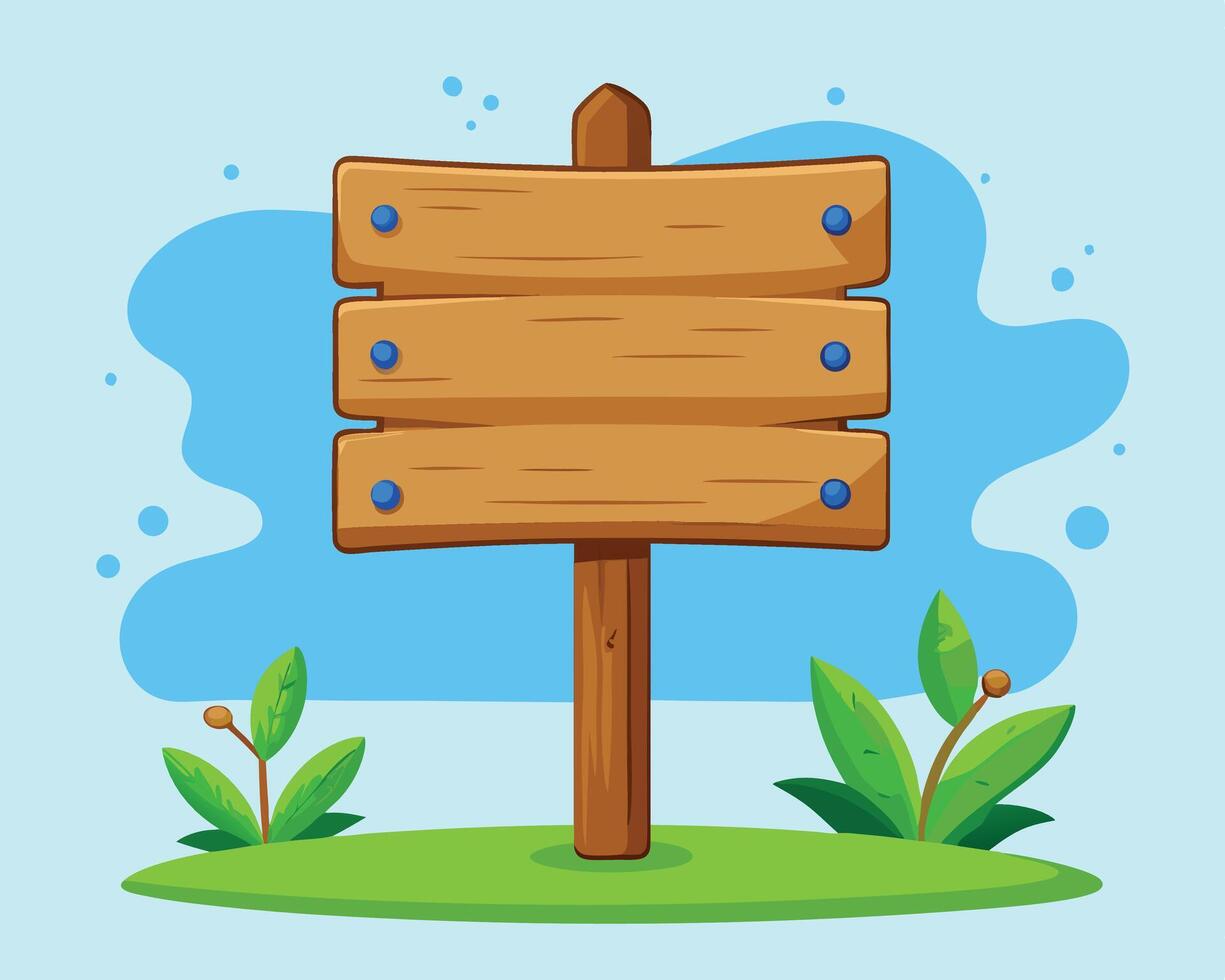 Wooden signpost in a nature setting cartoon illustration for signage and outdoor communication vector