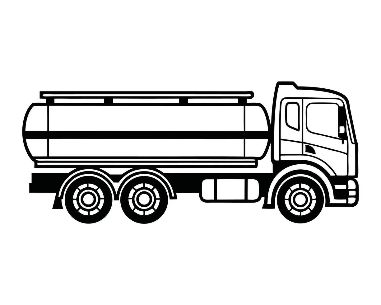 Black and white illustration of a fuel tanker truck isolated on white background vector