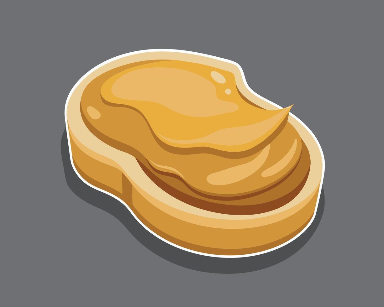 Illustrated peanut butter spread on a piece of toast with a shadow on gray background vector