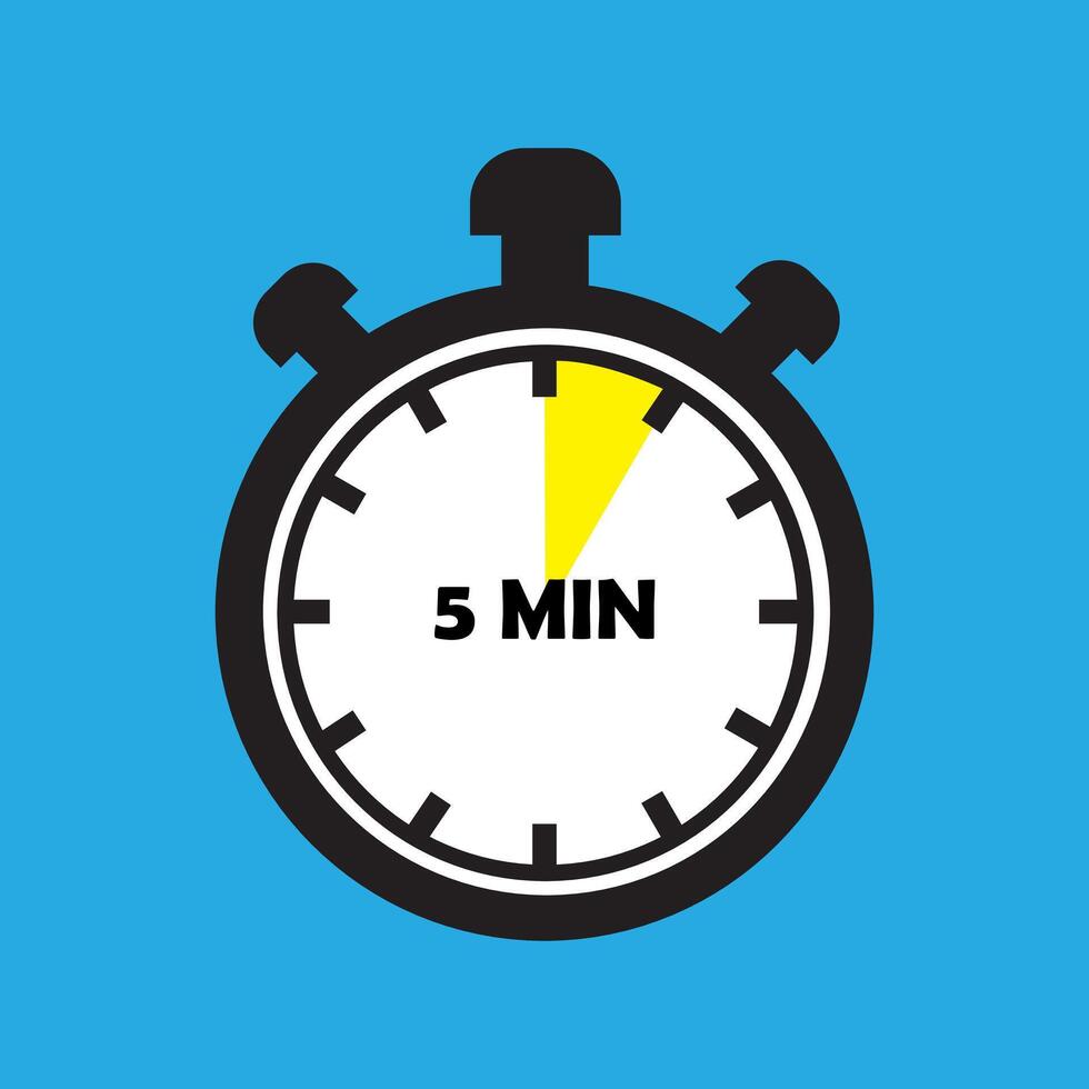5 Minutes Timer Icon, Modern Flat Design. Clock, Stopwatch, Chronometer Showing Five Minutes Label. Cooking time, Countdown Indication. vector