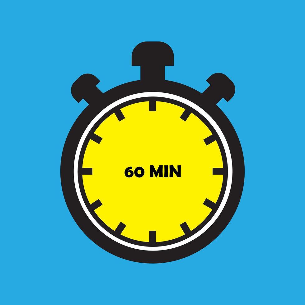 60 Minutes Timer Icon, Modern Flat Design. Clock, Stopwatch, Chronometer Showing Sixty Minutes or one hours Label. Cooking time, Countdown Indication. vector