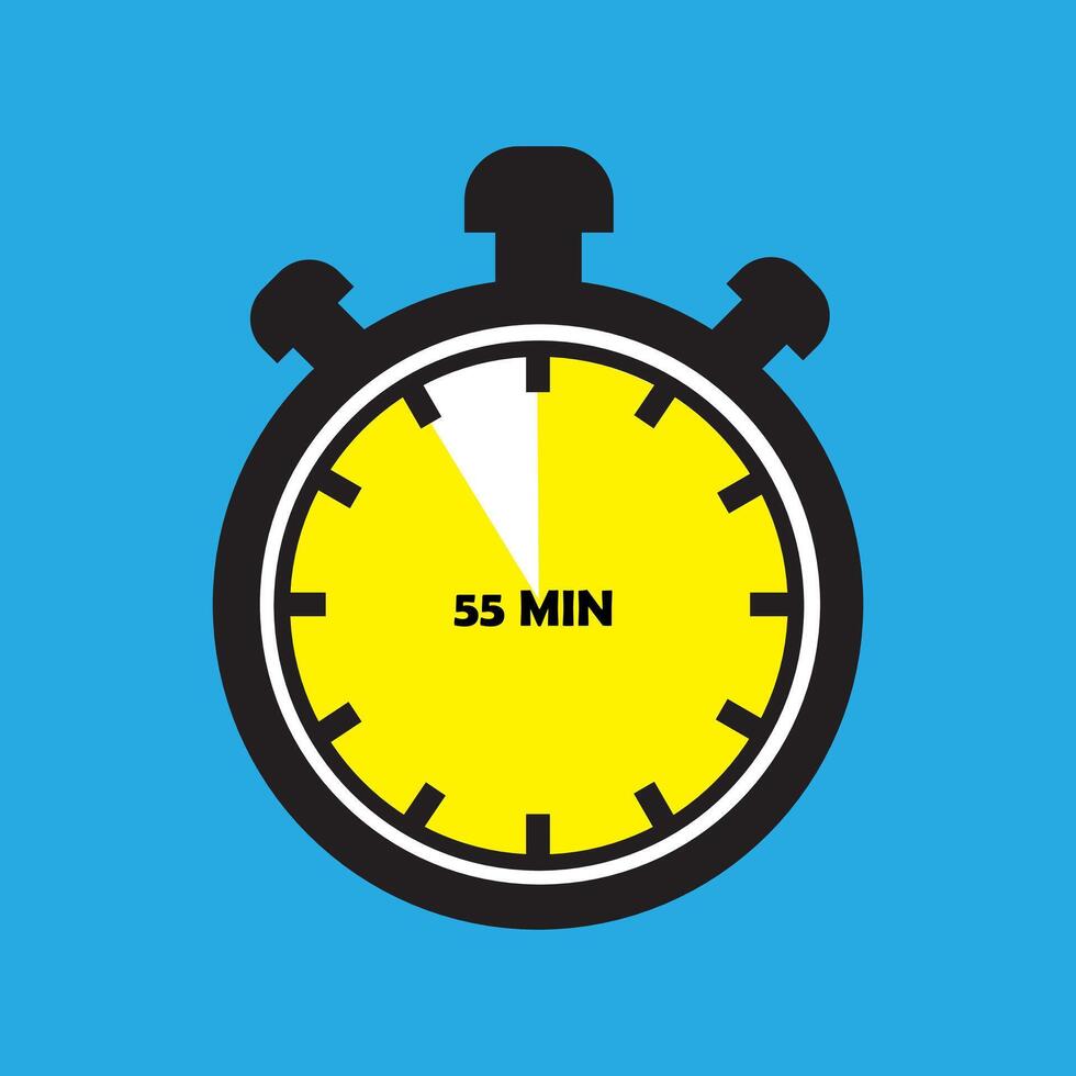 55 Minutes Timer Icon, Modern Flat Design. Clock, Stopwatch, Chronometer Showing Fifty five Minutes Label. Cooking time, Countdown Indication. vector
