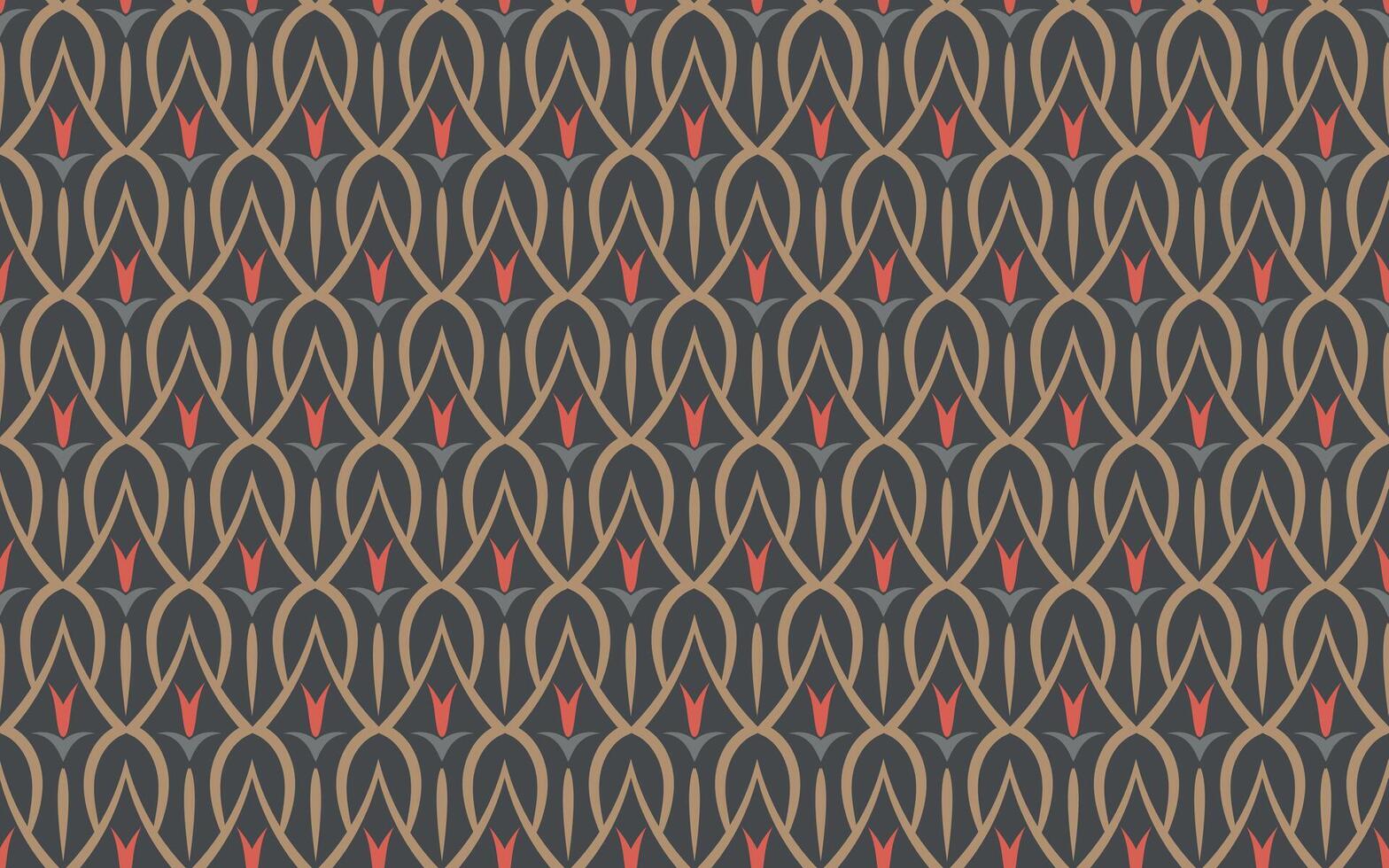 Geometric seamless pattern with stylized floral motif. Dark stylish background in classic damask or Art Nouveau style for textiles, wallpaper, or stationery vector