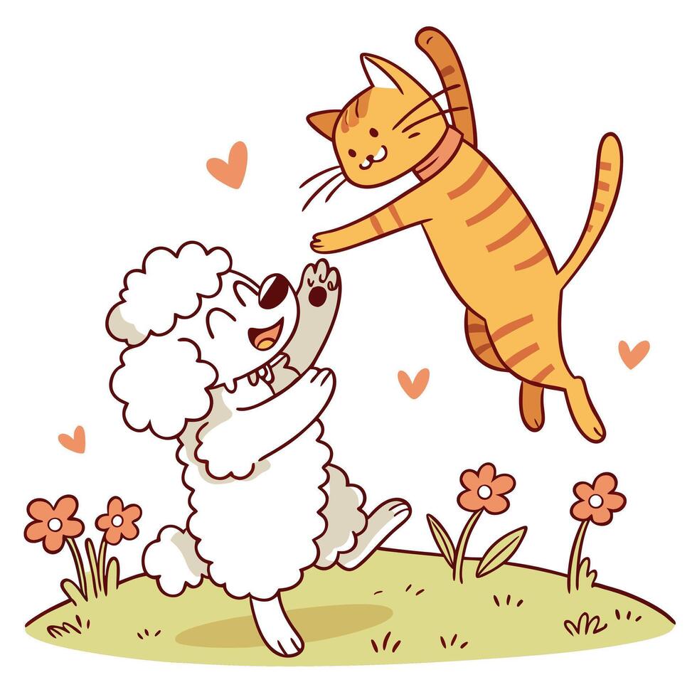 Joyful Dance A Playful Illustration of a Dog and Cat vector