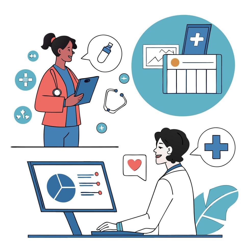 Empowering Healthcare Telemedicine, Data Analysis, and Patient Care vector