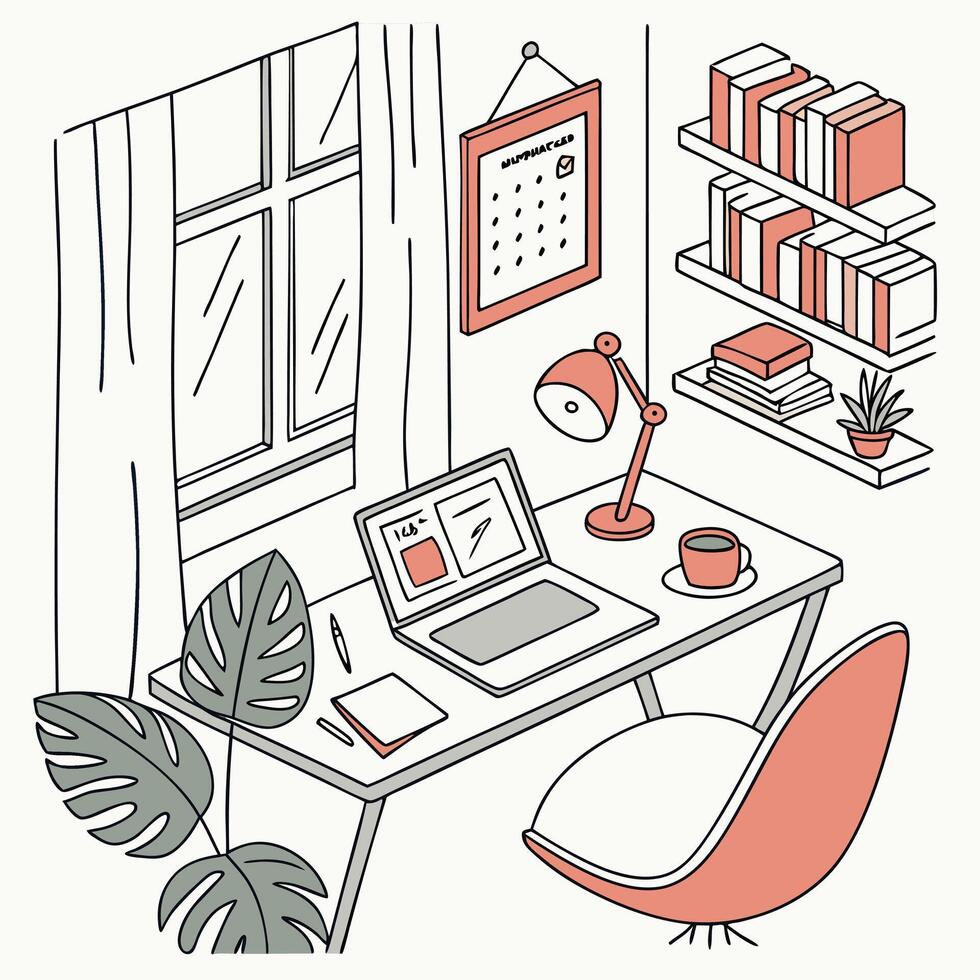 Cozy Home Office Setup Productivity and Comfort in Your Workspace vector