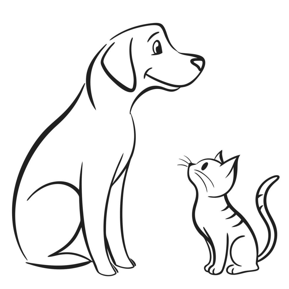 Adorable Dog and Kitten Illustration A Perfect Coloring Page for Kids vector