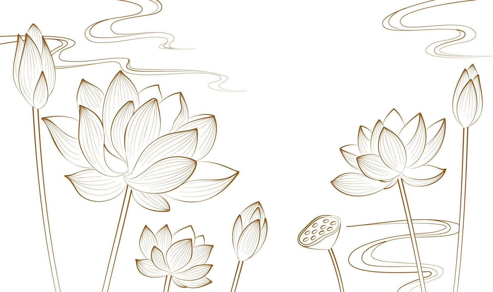 Chinese wind horizontal version linear lotus illustrations vector