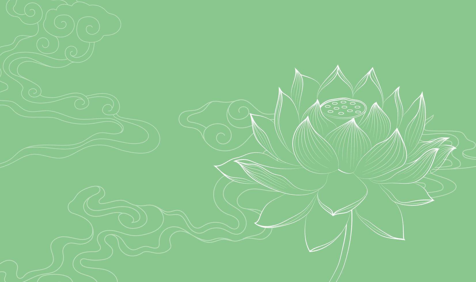 Linear lotus flower with Chinese style horizontal illustration vector