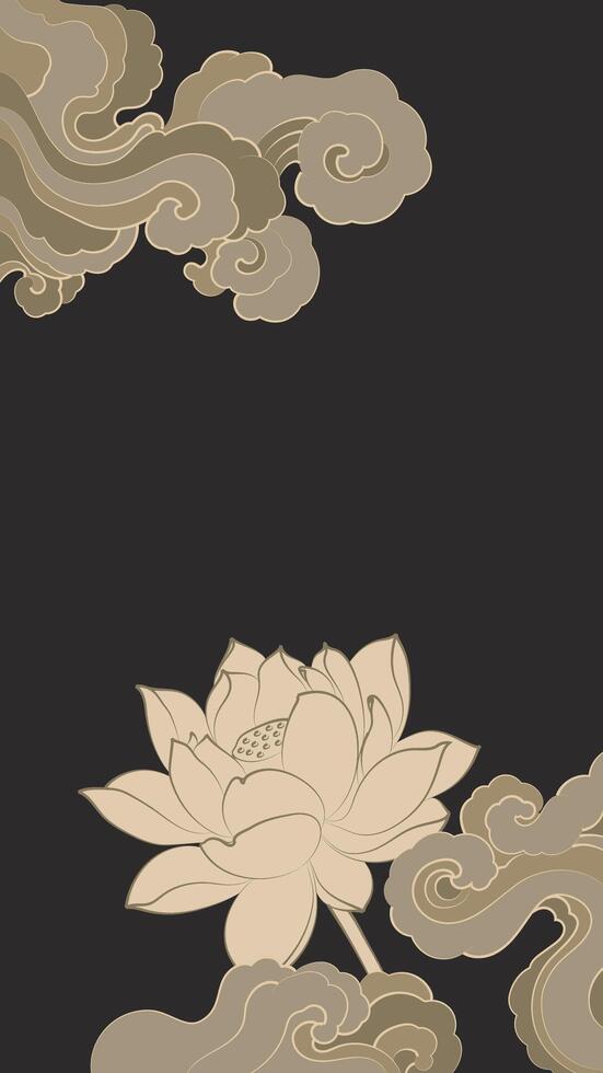 Chinese style vertical illustrations of lotus flowers and auspicious clouds vector