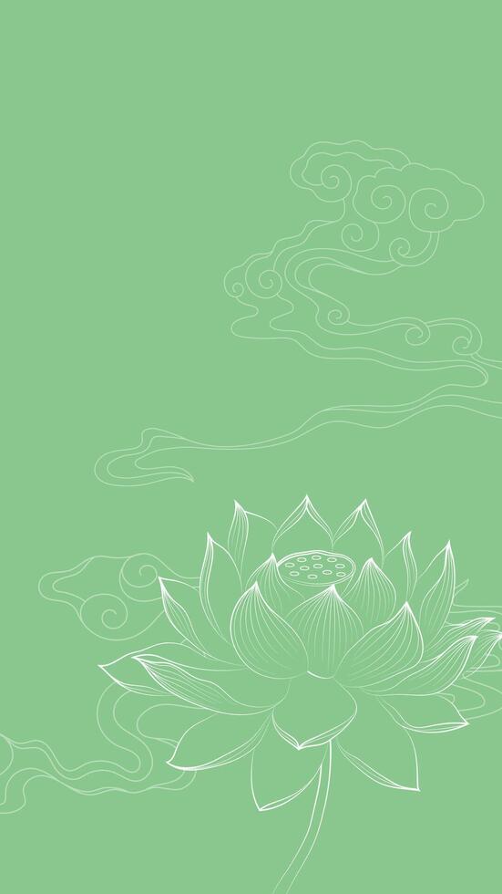 Linear lotus flower with Chinese style vertical illustration vector