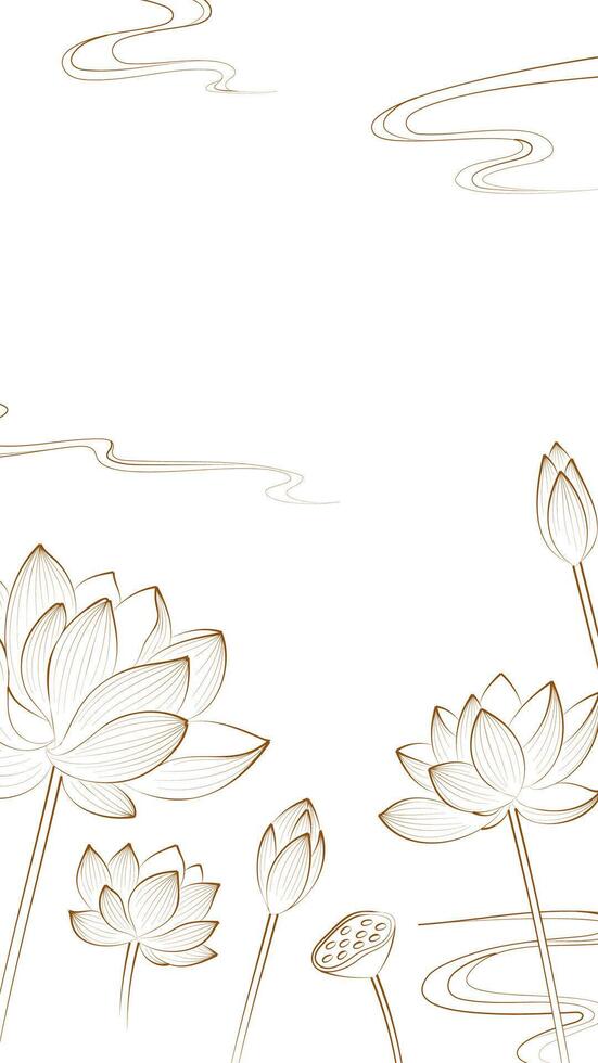 Chinese wind vertical version linear lotus illustrations vector