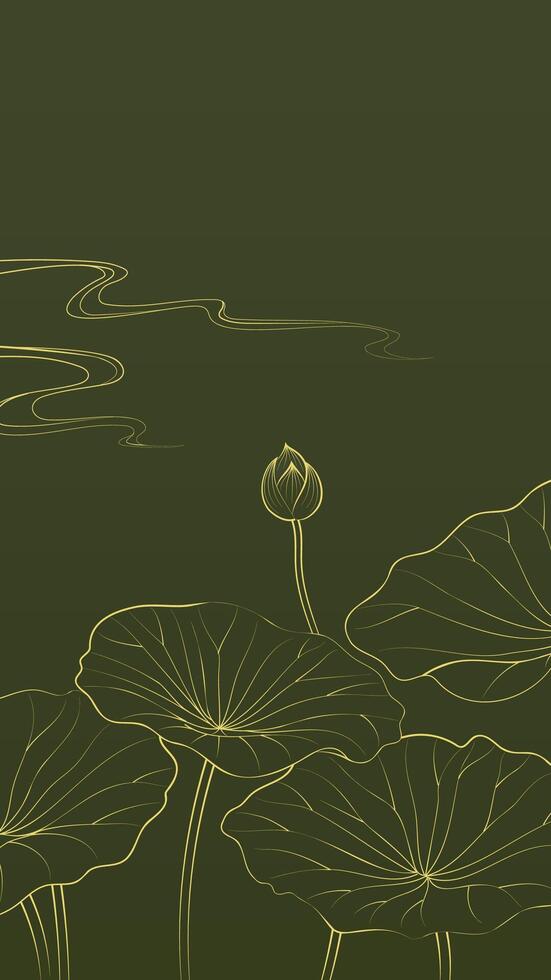 vertical illustration of linear lotus flowers vector