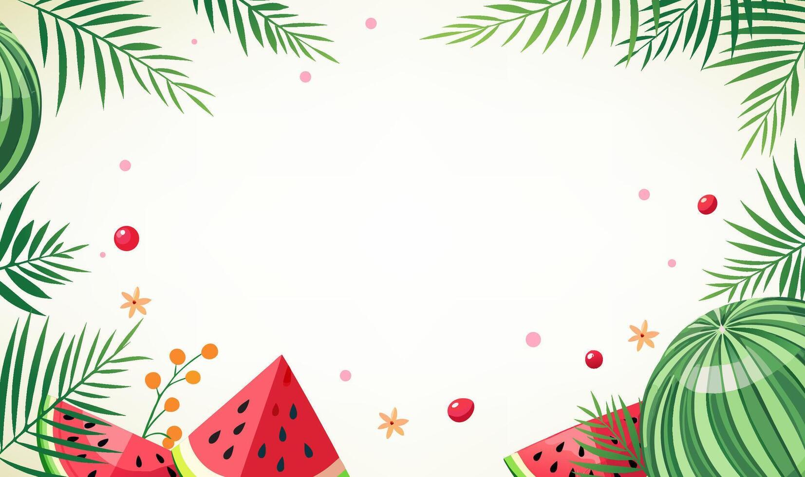 Watermelon and palm leaves background vector