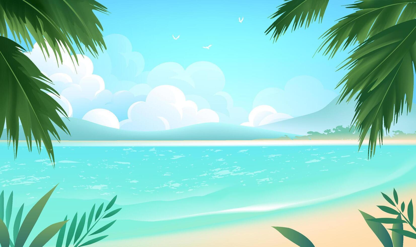 Tropical beach with clear water and palm trees vector
