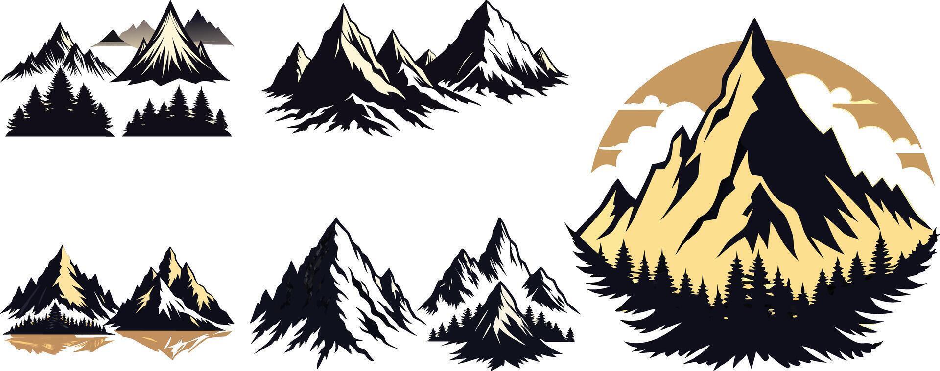 Adventure mountain silhouettes with pine tree forest design for travel and hiking themed content vector