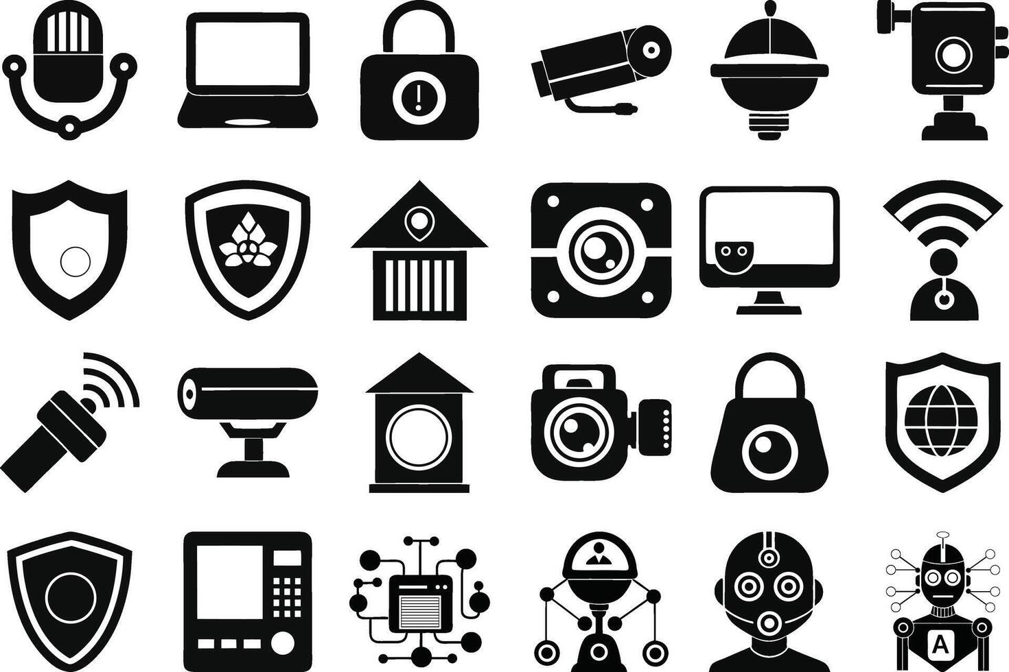 Cyber security icon collection with lock shield password and tech symbols for safe network protection visuals vector