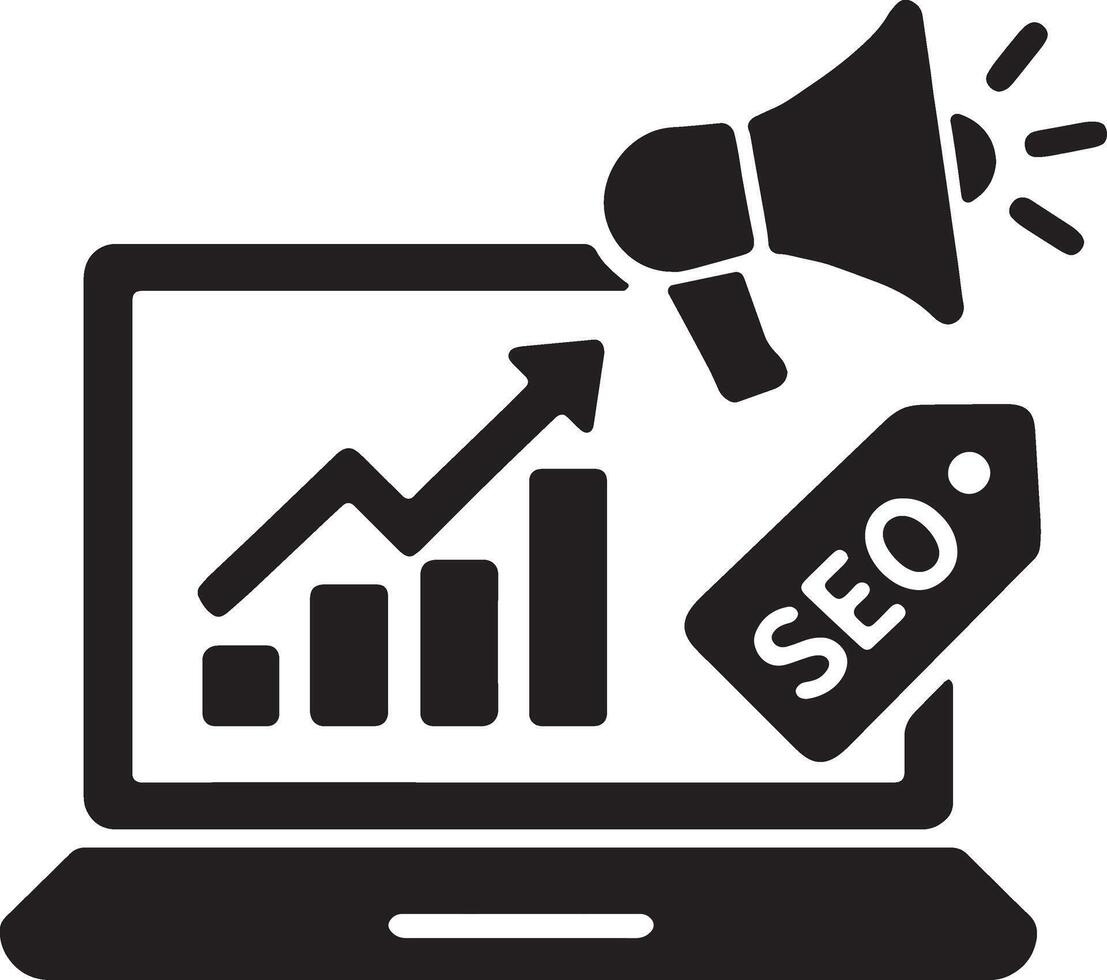 digital marketing seo chart with laptop and megaphone icon vector