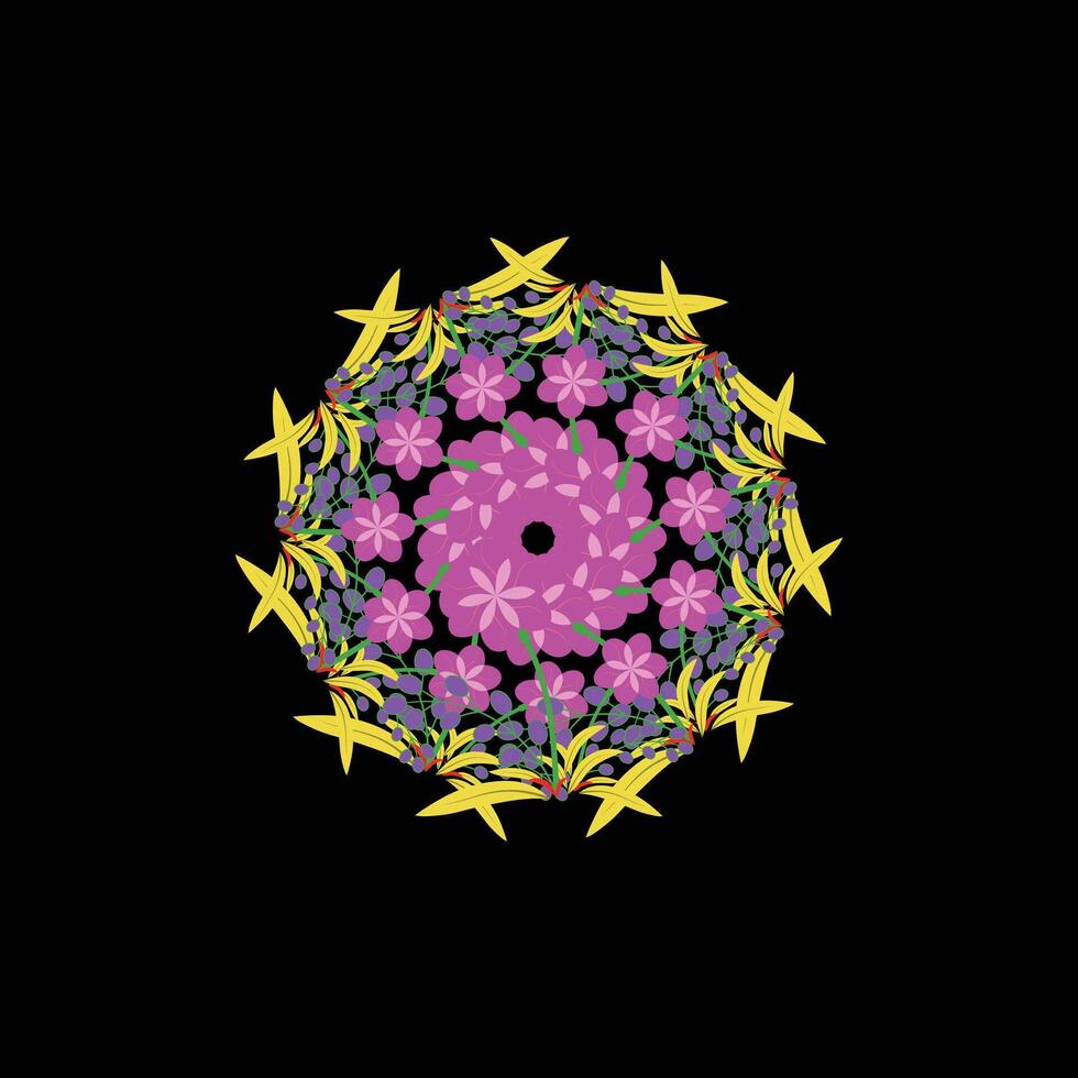 Abstract Floral Mandala Design Black Background vector