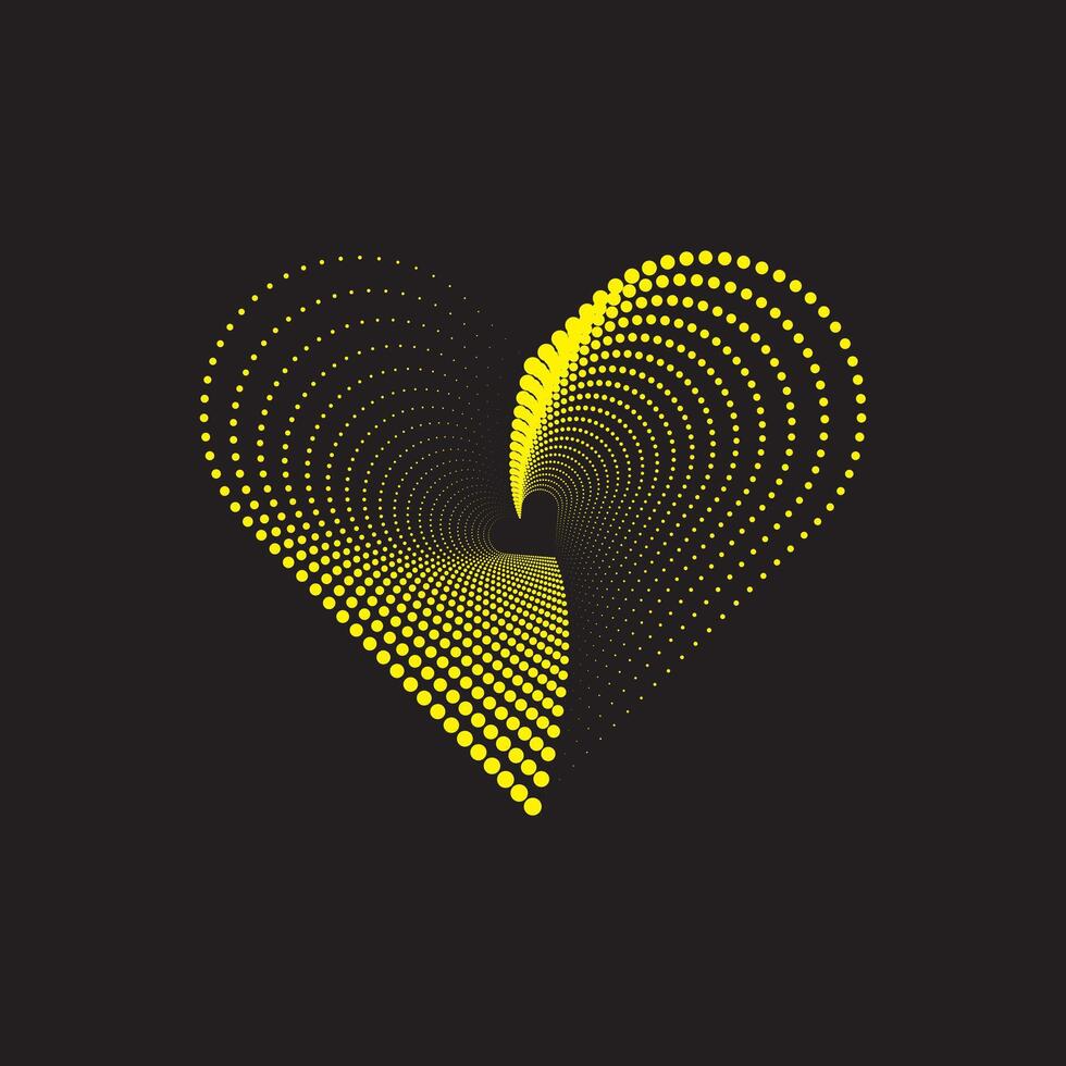 Abstract Yellow Dot Art Heart on Black Background vector