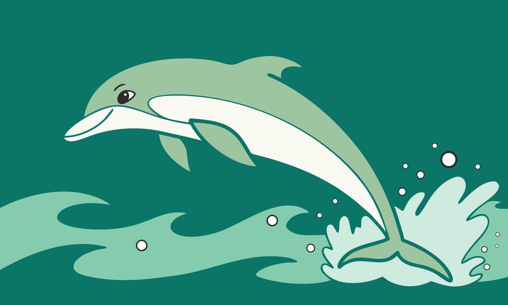 Cartoon Dolphin Jumping Out of Ocean Waves vector