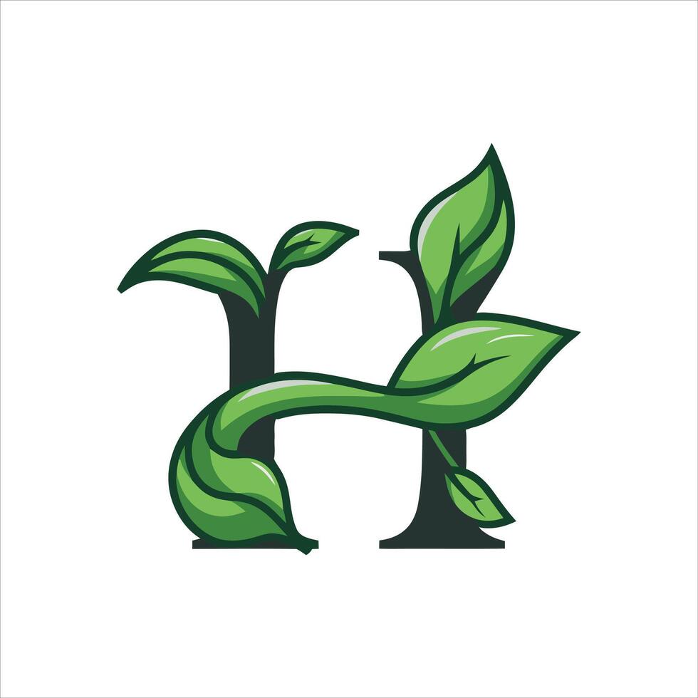 H Character Creative Illustration with Green Leave vector