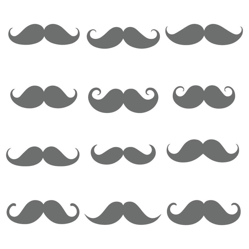 Collection of various gray mustaches on a white background vector