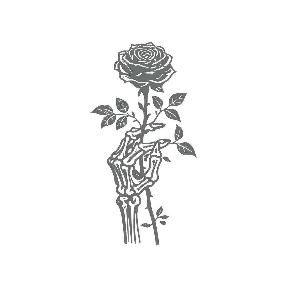 Skeleton Hand Holding a Rose Illusration vector