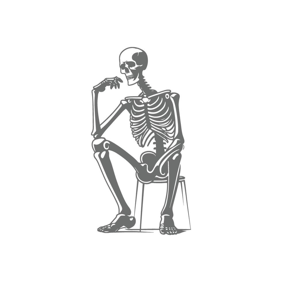 A skeleton in a thoughtful pose vector