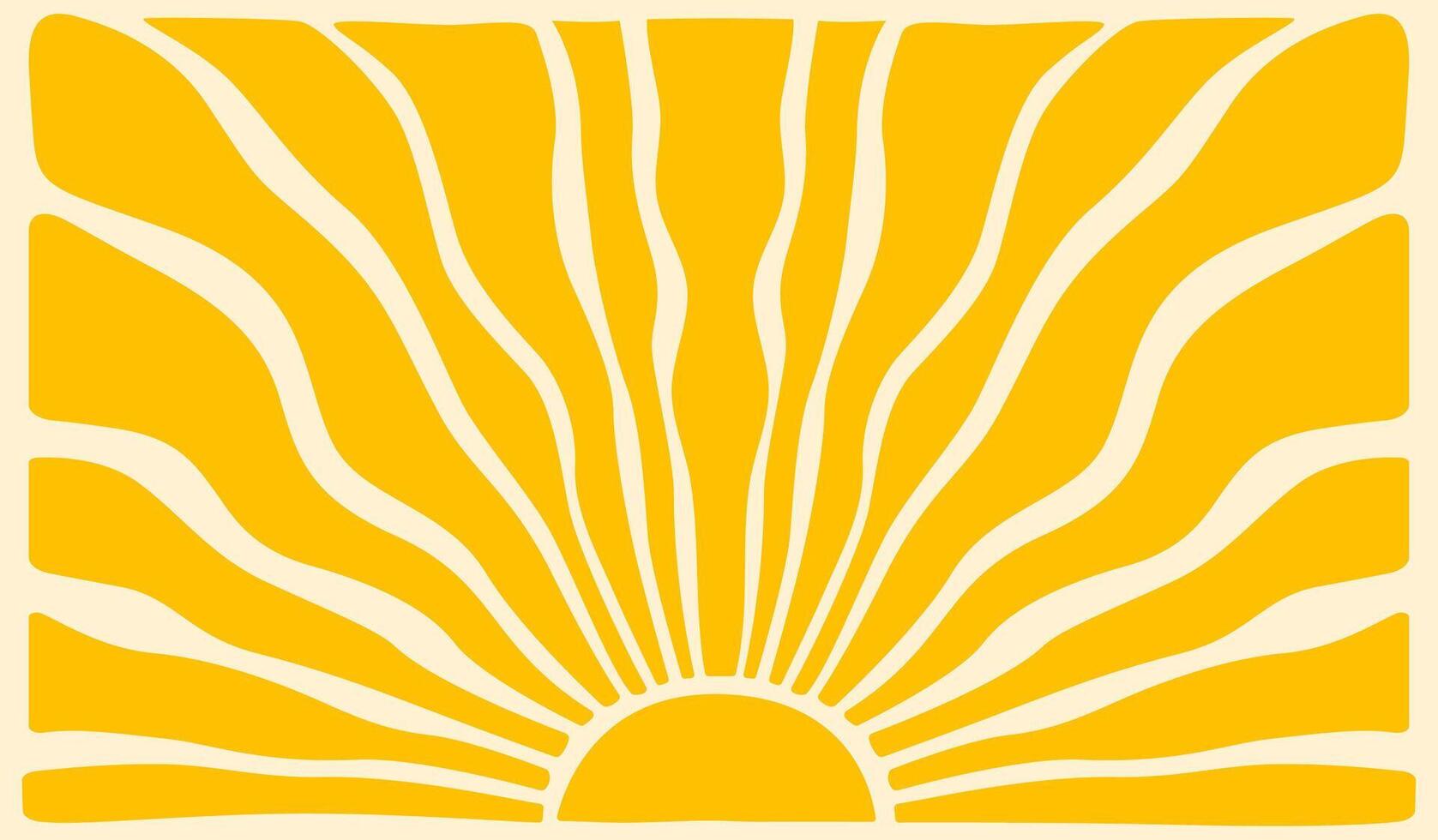Hippie retro boho style sun. Yellow trendy sunburst. Horizontal poster vector