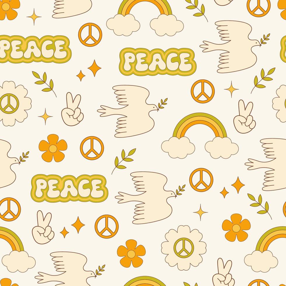 Peace dove. Retro groovy hippie style. Pacifism and freedom. Peace to the world vector