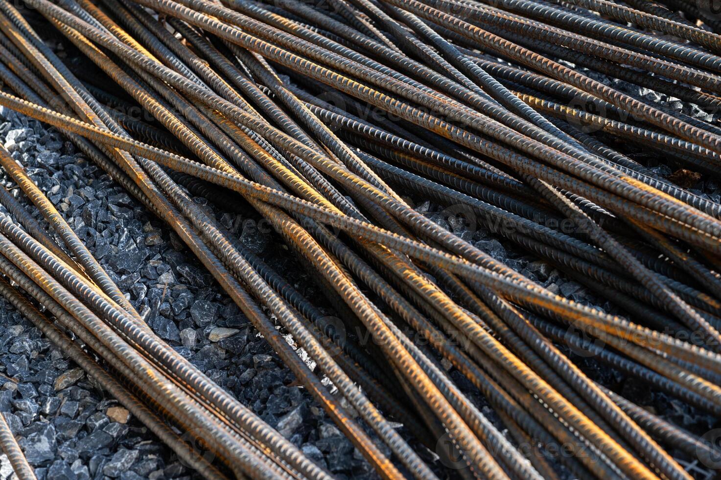 Group of steel rods. Steel rods are used in reinforced concrete and masonry structures. photo