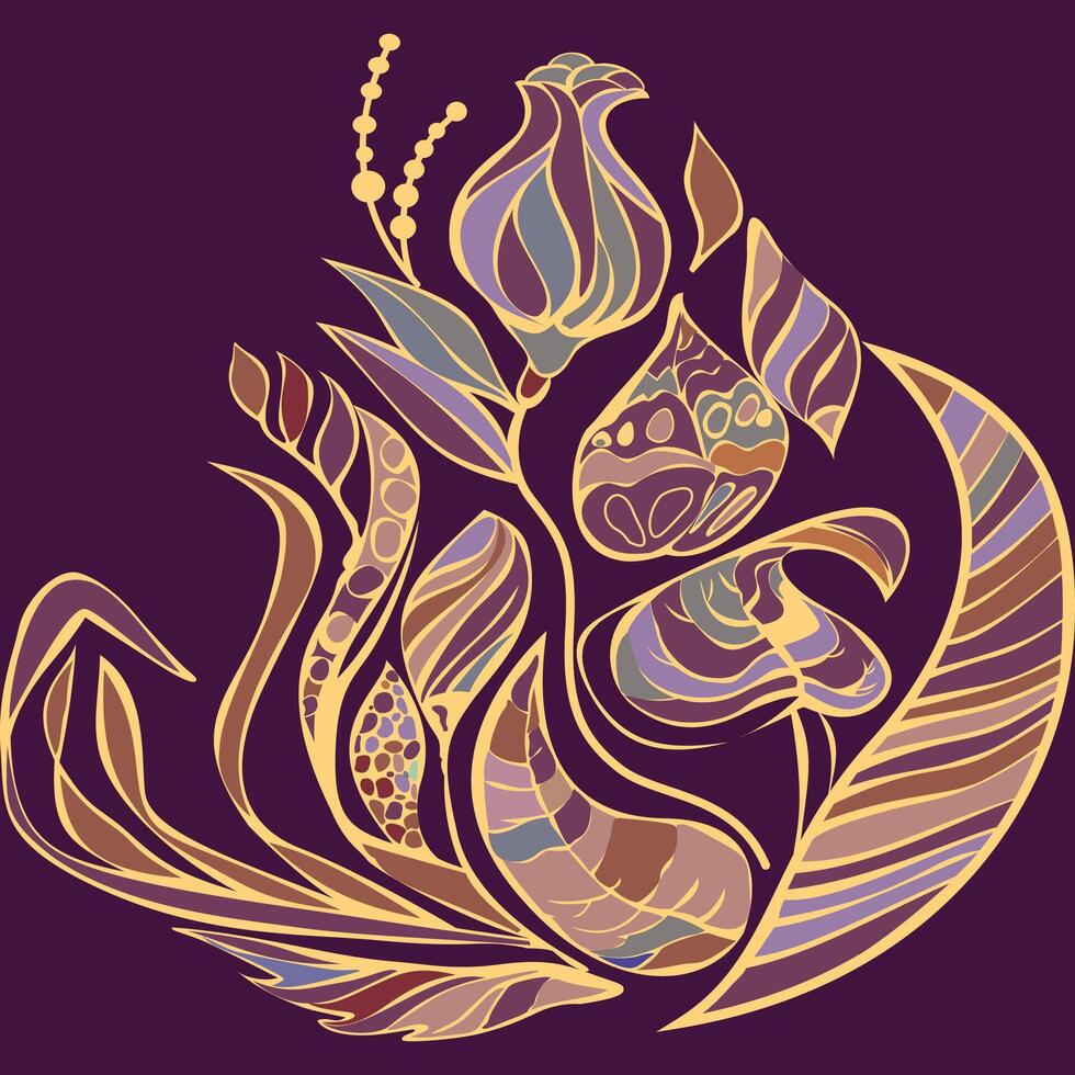a purple and gold floral design on a purple background vector